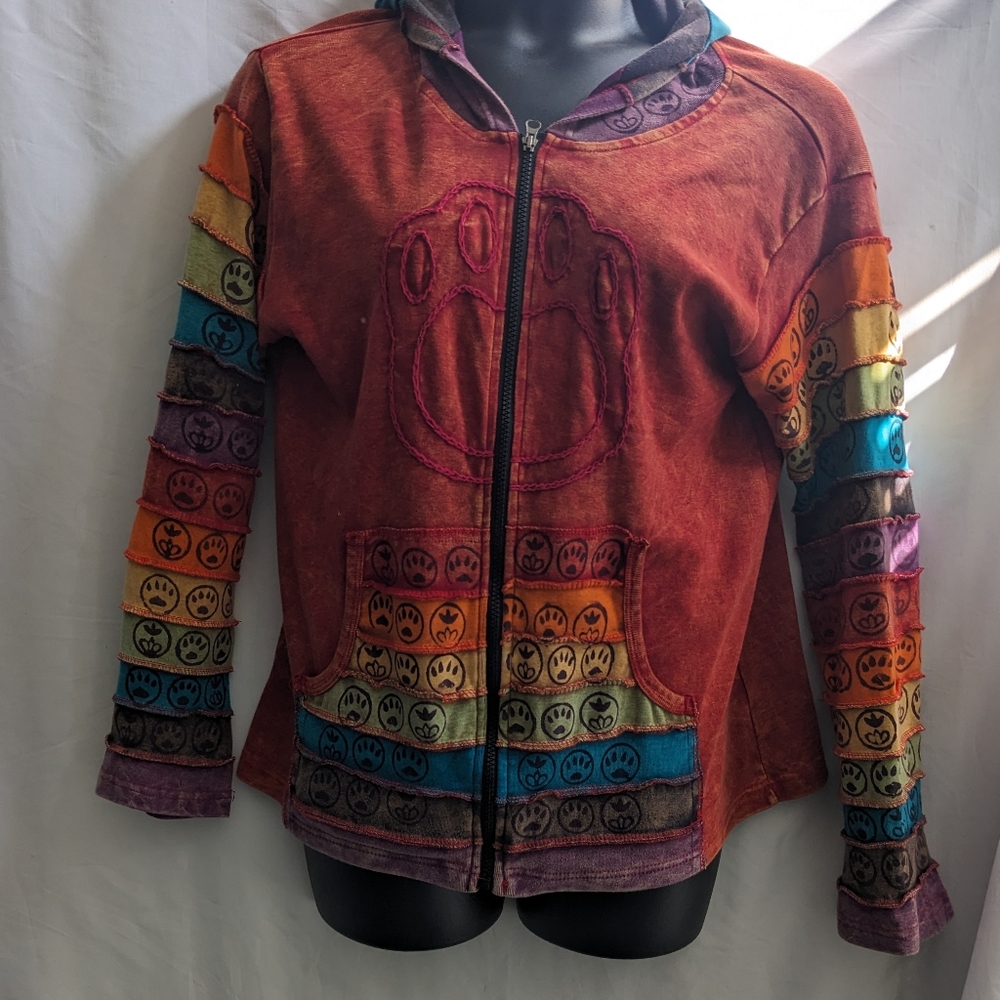 Boho, Festive, Artsy Hippie,Colorful,  Funky, creative Dog Paws Hoodie